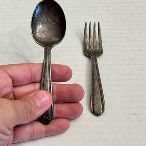 Vintage Alvin Patent Silverplate 4.5" Child Fork & Spoon Set